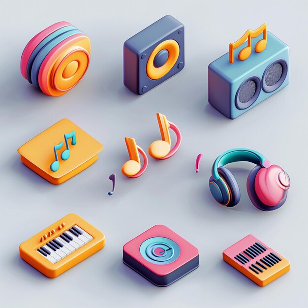 Photo colorful 3d music icons and symbols