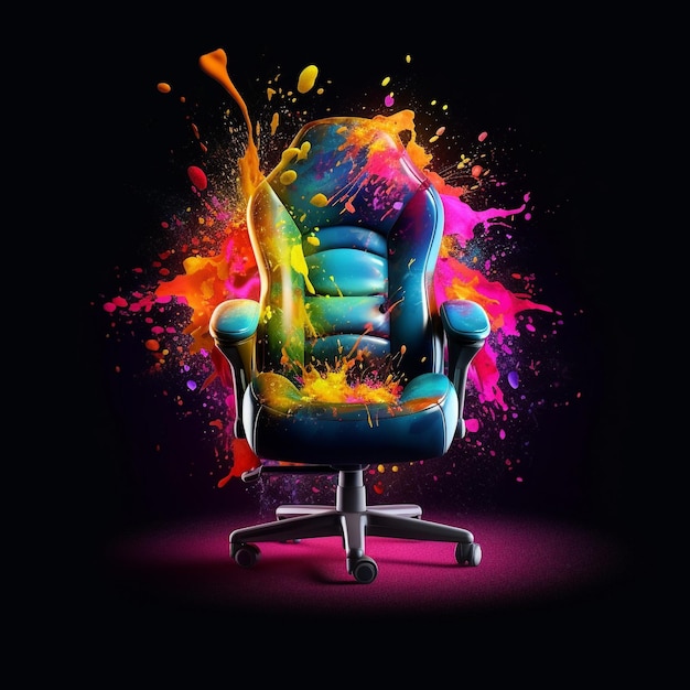 a colorful 3d office chair dark background ai generated