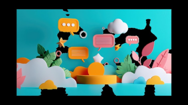 Photo colorful 3d paper cutouts of speech bubbles and clouds