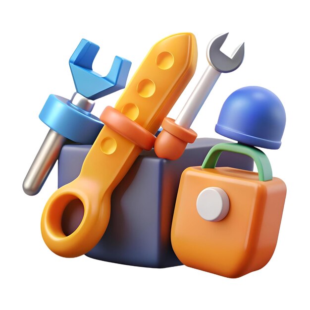 Colorful 3D render of tools and a toolbox perfect for representing DIY repair or construction concepts