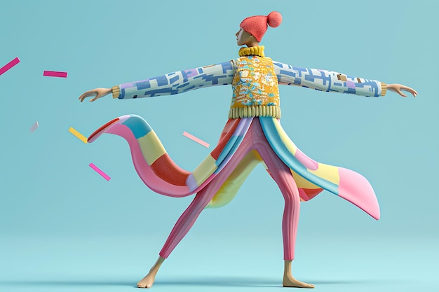 Photo colorful 3d rendered character in a pose of movement