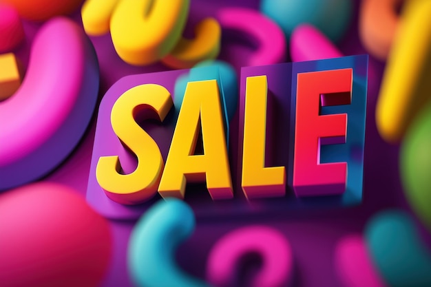 Photo colorful 3d sale text surrounded by playful abstract shapes