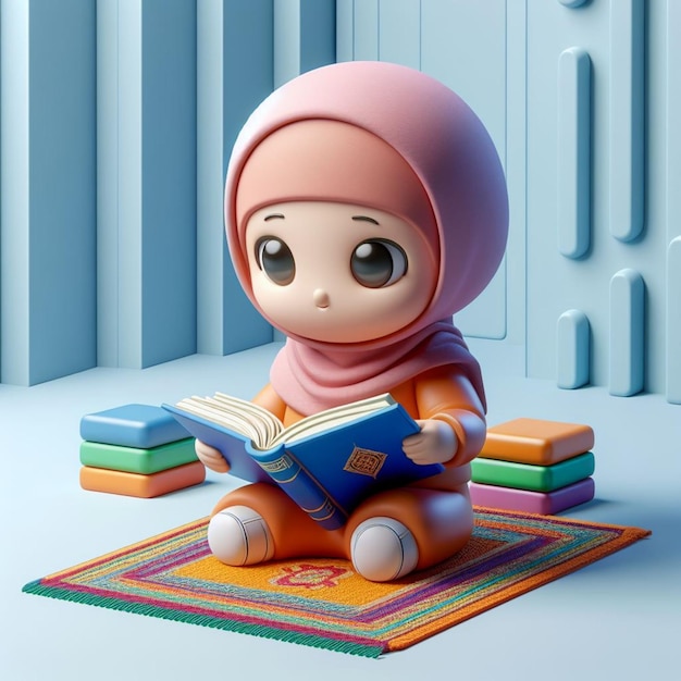 Colorful 3D statue of a small child character on a prayer mat