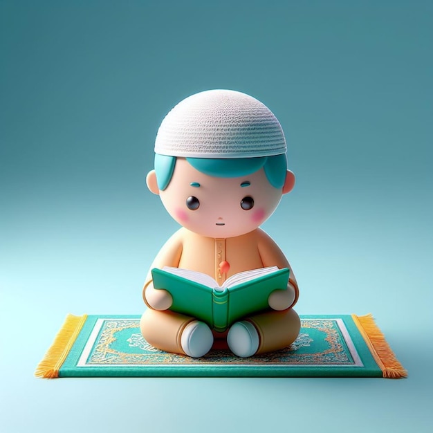 Colorful 3D statue of a small child character on a prayer mat