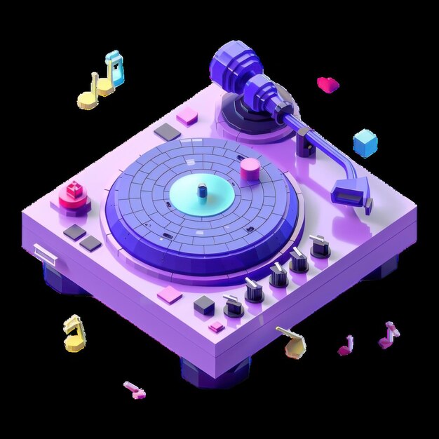 Photo colorful 3d turntable with musical notes in a vibrant design