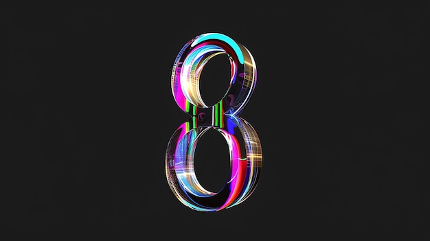 A colorful abstract 3D render of the number eight against a black background