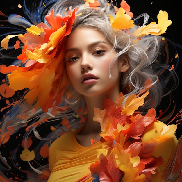 colorful abstract art in motion in the style of daz3d fragmented portraiture bold fashion