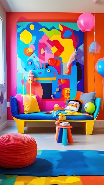 Colorful Abstract Art in Playful Childrens Room with Bright Decor