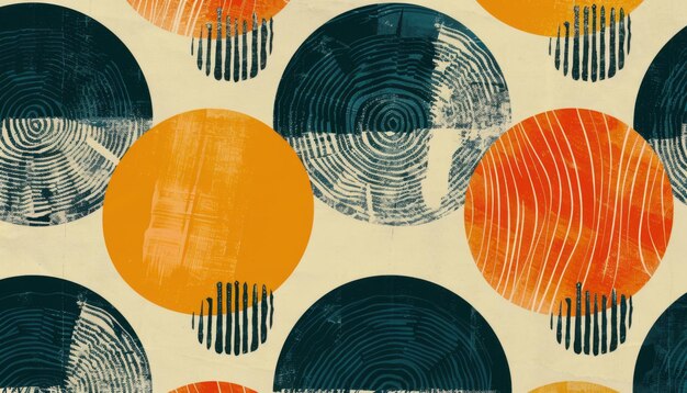 Photo colorful abstract art with circular patterns featuring orange black and beige tones