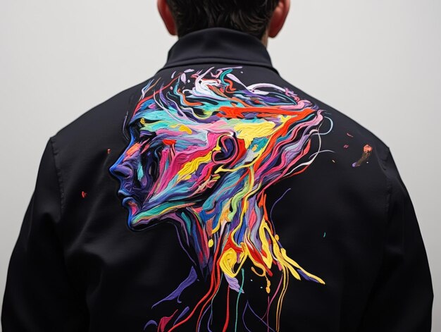 Photo colorful abstract artwork on a jacket featuring a human face profile