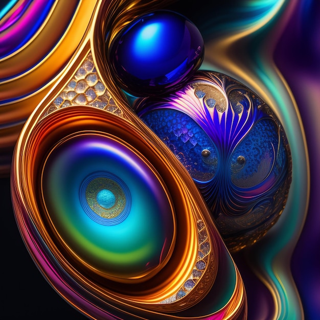 A colorful abstract artwork with a blue and orange background.