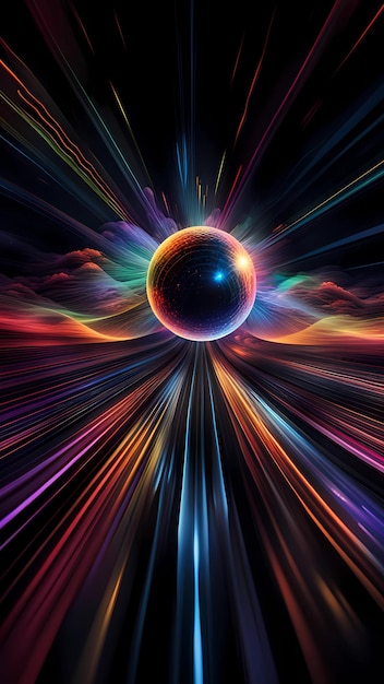 A colorful abstract background with a ball and a colorful background with a space for text