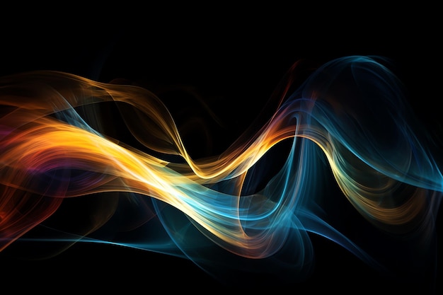 A colorful abstract background with a black background and a blue and orange swirl.