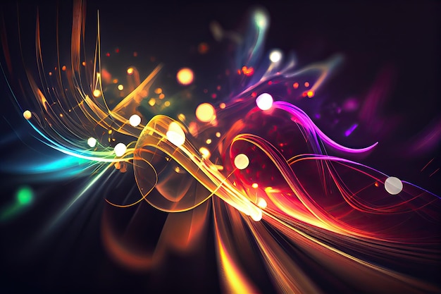 A colorful abstract background with a black background and a light in the middle.