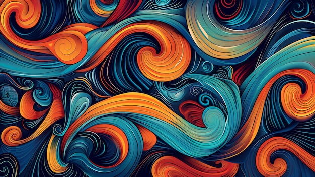 Colorful abstract background with a variety of curved shapes and lines The colors are bright and saturated and the shapes are dynamic and energetic