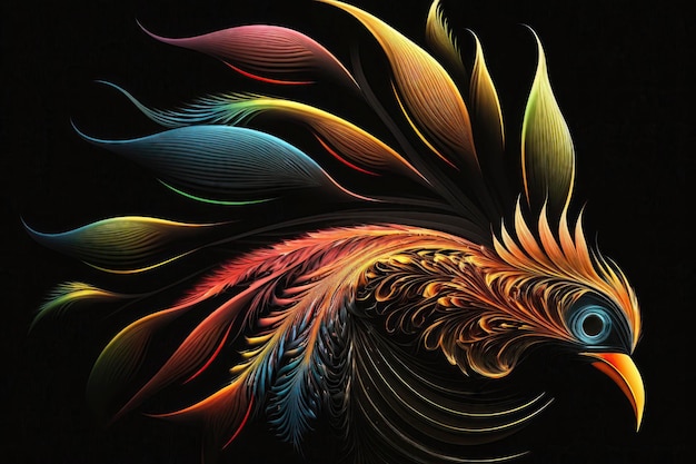 Colorful Abstract Bird of Paradise on Black Background