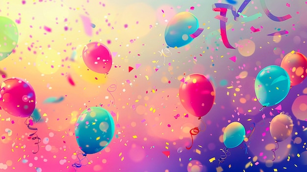 Colorful abstract birthday celebration background with floating multicolored balloons