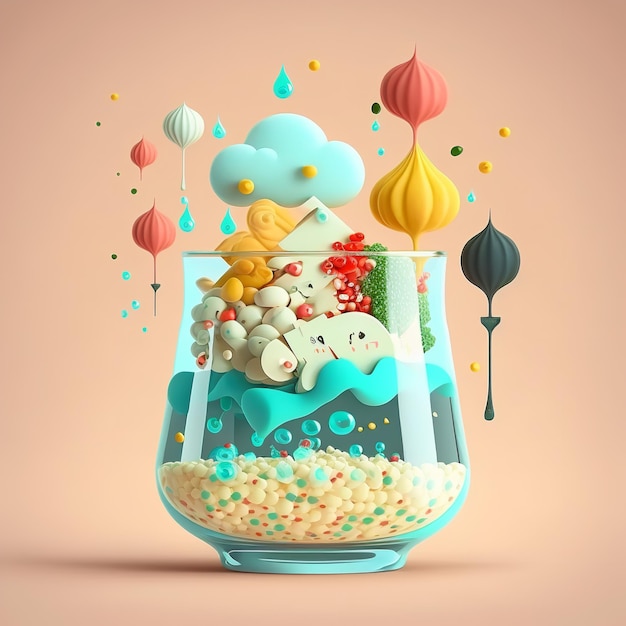 Colorful abstract candies or food in glass pot concept art