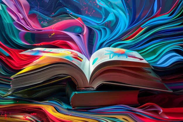 A colorful abstract depiction of knowledge contained within a book An abstract representation of the knowledge contained in textbooks