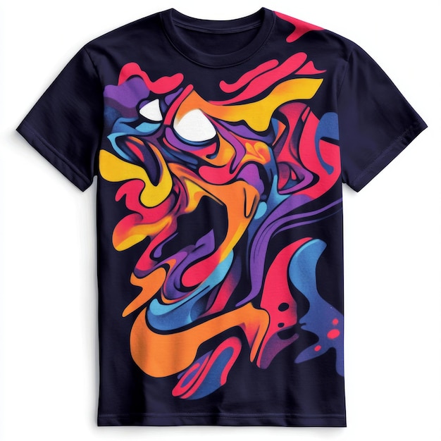 Photo a colorful abstract design on a tshirt featuring fluid shapes and vibrant colors