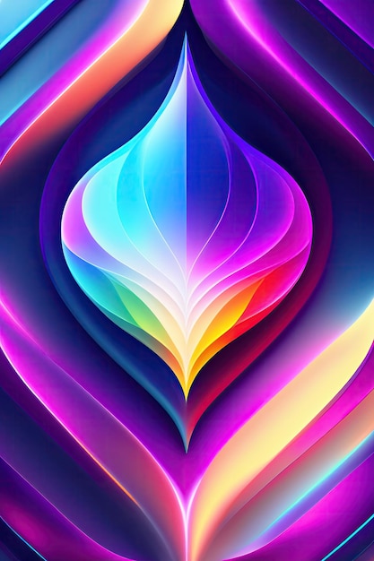 A colorful abstract design with a large leaf that has a large heart on it.