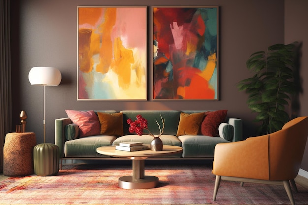 A colorful abstract design with a mix of warm and inviting tones and hues inspired by home decor