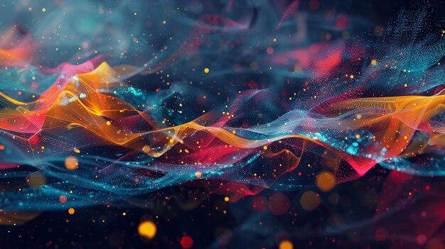 Photo colorful abstract digital artwork with vibrant waves and glowing particles perfect for backgrounds or creative design projects