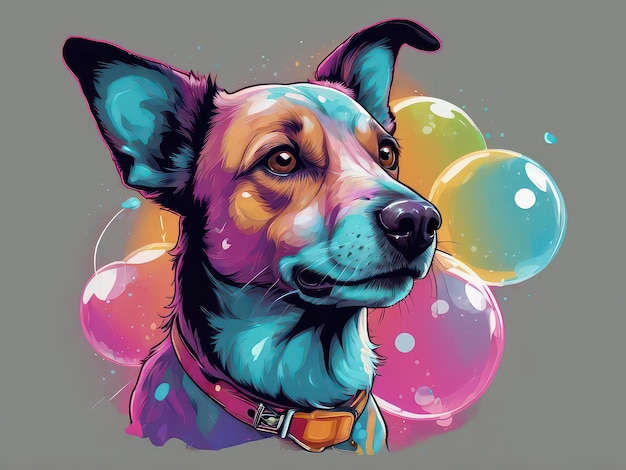 Colorful Abstract Dog Art with Colorful Bubbles Ai generative