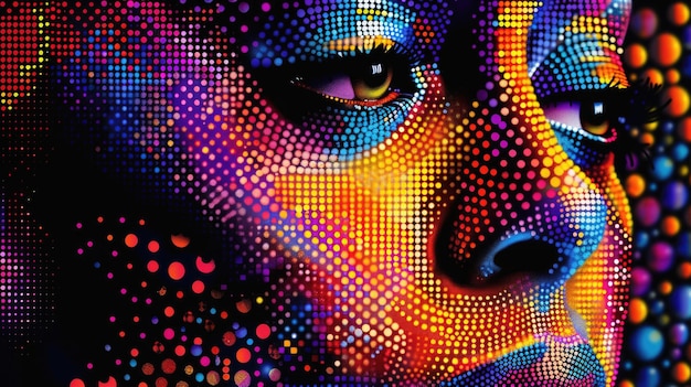 Colorful Abstract Dot Art of a Womans Face