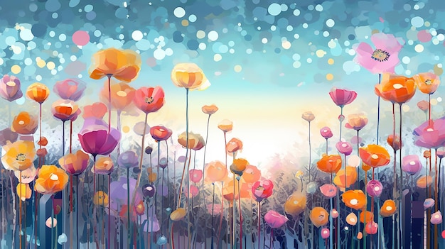 Colorful abstract flower meadow illustration Generative AI