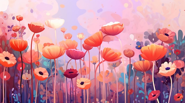 Colorful abstract flower meadow illustration Generative AI