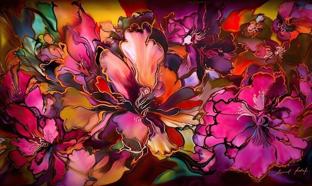 Colorful abstract flower painting on canvas Creating using generative AI tools