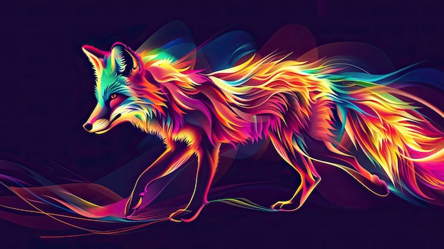 Colorful abstract fox on dark background