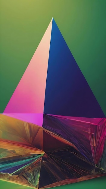 Colorful abstract geometric triangle shape on green background