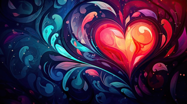 Colorful abstract heart on swirling background