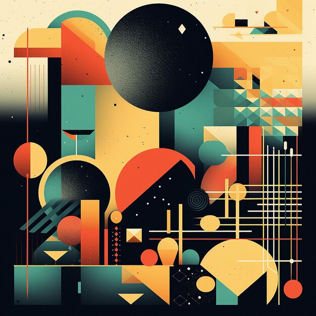 a colorful abstract illustration of a city with a lot of different shapes and shapes