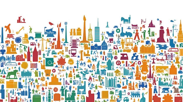 Photo colorful abstract illustration of cityscape with icons