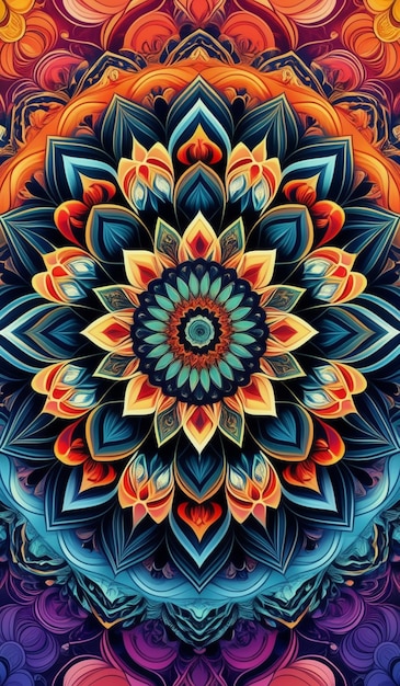 a colorful abstract illustration of a mandala made with the colors