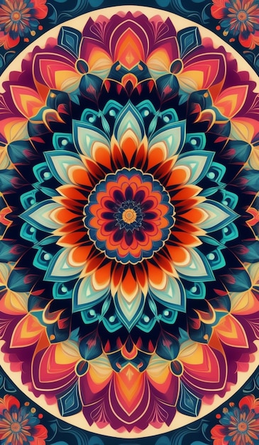 a colorful abstract illustration of a mandala made with the colors