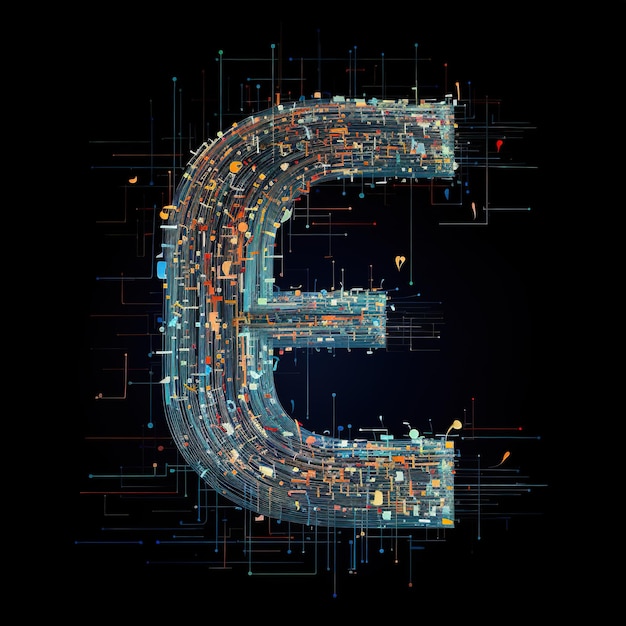 a colorful abstract image of a letter e and a black background.