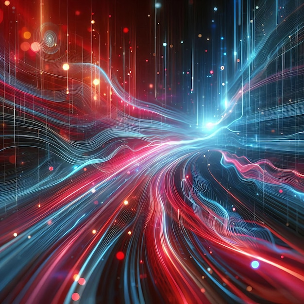 a colorful abstract image of a track with a red and blue light