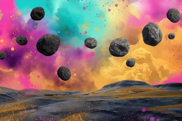 Photo colorful abstract landscape with black rocks