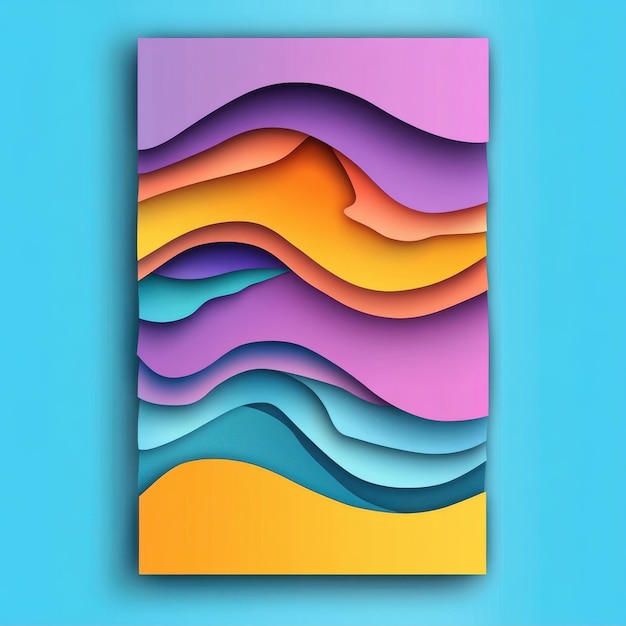 Photo colorful abstract layered paper art against a bright blue background showcasing vibrant waves created with intricate designs