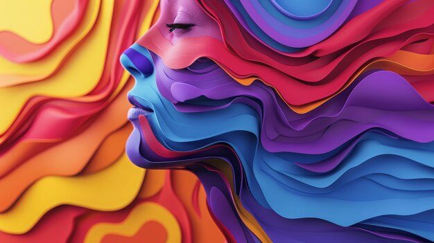 Colorful Abstract Layers Forming Human Profile