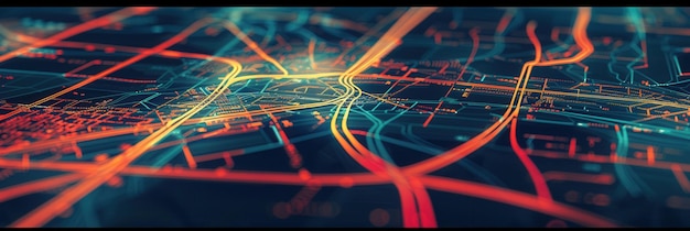 Photo colorful abstract lines crisscross a stylized map illustrating connectivity and direction for logistics and transportation solutions generative ai