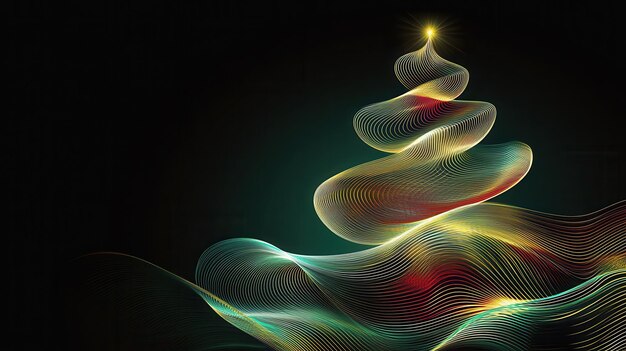 Photo colorful abstract lines form an elegant silhouette of a christmas tree radiating a festive glow on a dark backdrop generative ai