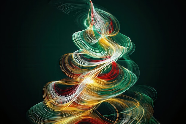 Photo colorful abstract lines gracefully intertwine to form the silhouette of a christmas tree evoking festive cheer during the holiday season generative ai