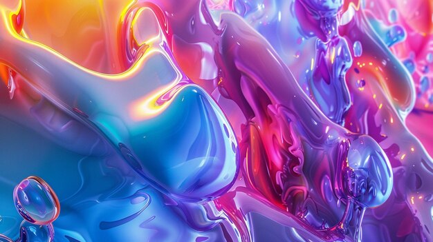 Colorful Abstract Liquid Art CloseUp Vibrant Holographic Shapes