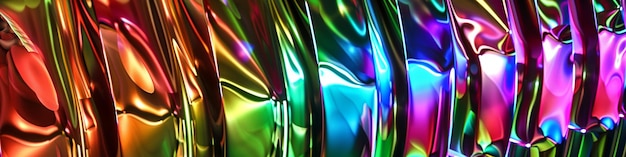 Photo colorful abstract metallic waves background with rainbow reflections