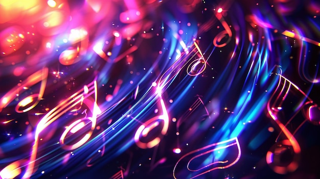 Colorful Abstract Music Notes Background with Glowing Lights